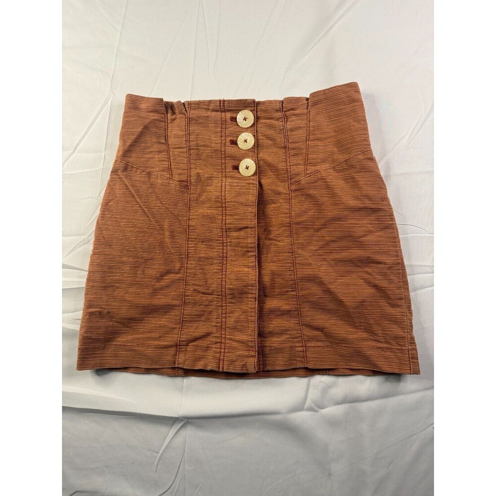 Free People Skirt Womens Size 8 Mini Textured Earthy Orange Button Front